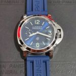 Copy Panerai Luminor PAM01085 Black Face Blue Rubber Strap Watch 44MM
